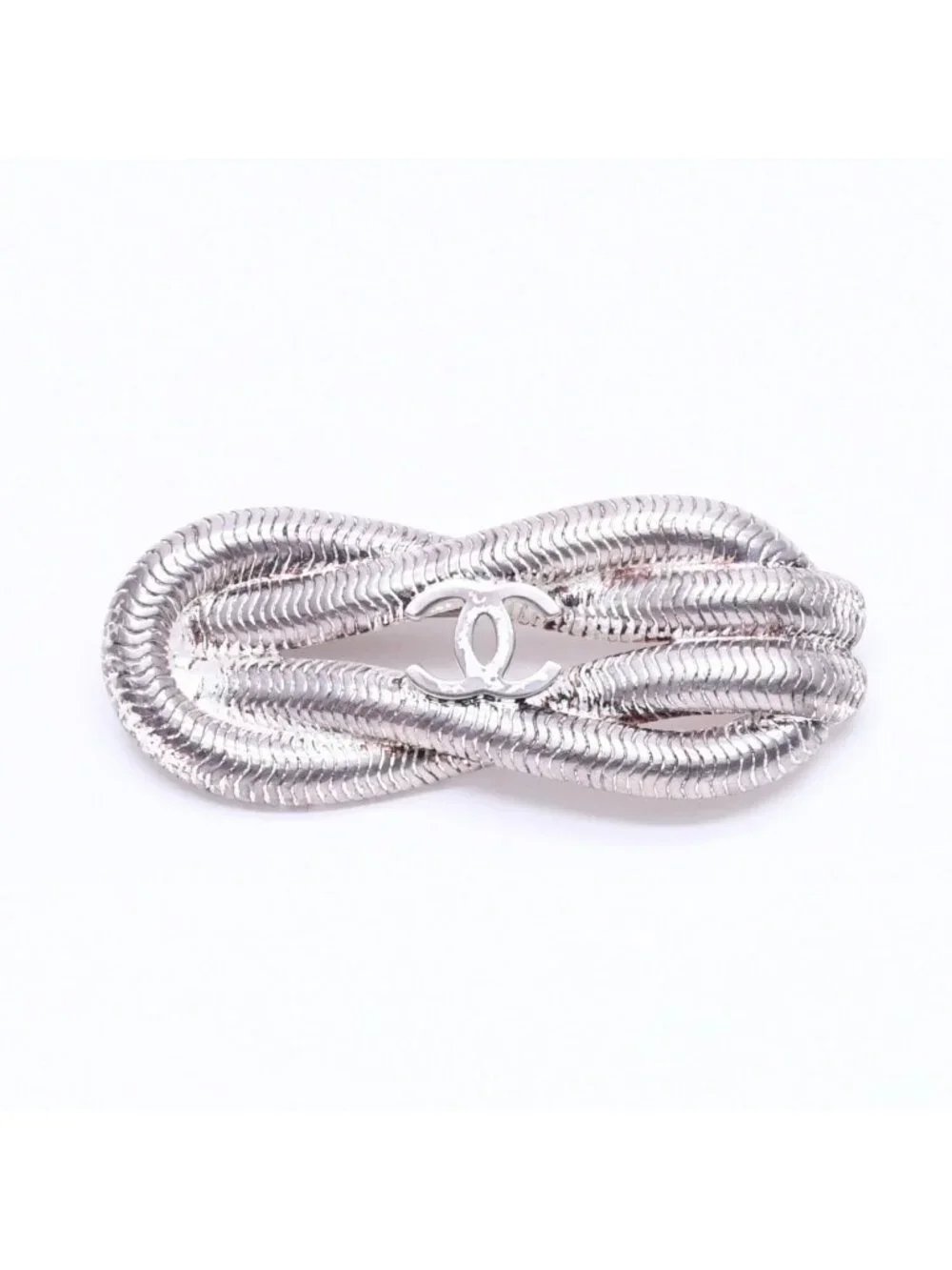 Chanel CC Logo Brooch Rope Motif 97 Metal Silver